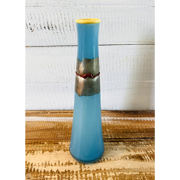 Vintage 2001 Studio Paran Enso Nageire Art Glass Bud Vase Blue Richard Jones - Picture 1 of 7